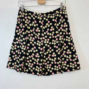 J Crew Silk Skirt Size‎ 6P  Pleat Flare Polka Dot Knee Length  Black Pink Lined